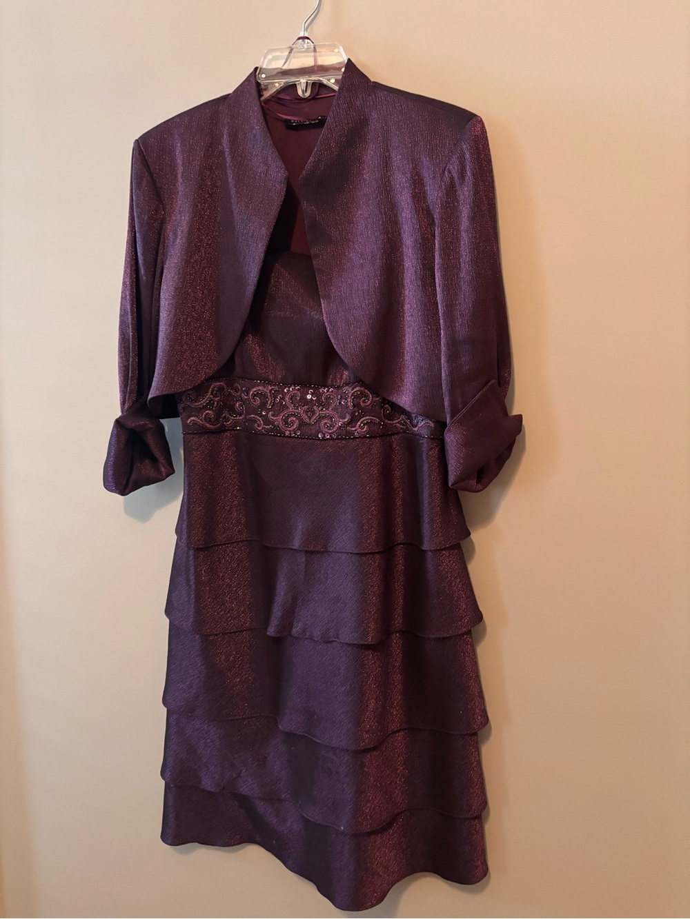 Women’s Plum Tiered Midi Dress with Matching Bolero